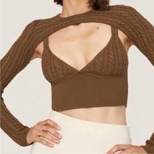 Brown Cable Knit Crop Top